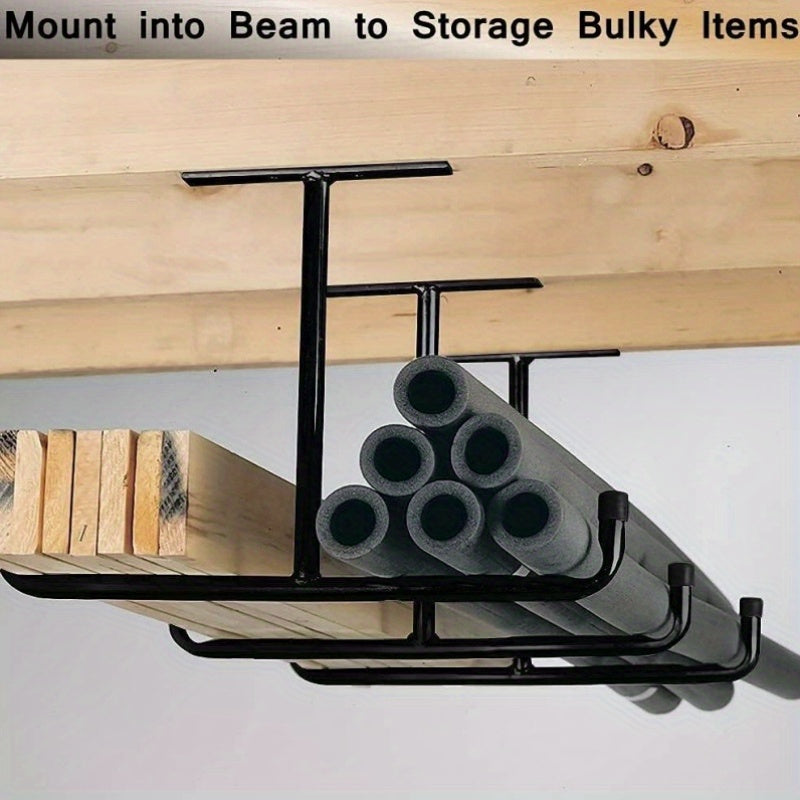1pc HeavyDuty Black Metal Garage Storage Hook Rack  Ceiling Mount MultiHook Design for Hanging Ladders Hoses  Bulky Items  Durable NonWaterproof Organizer Garage Ceiling Storage