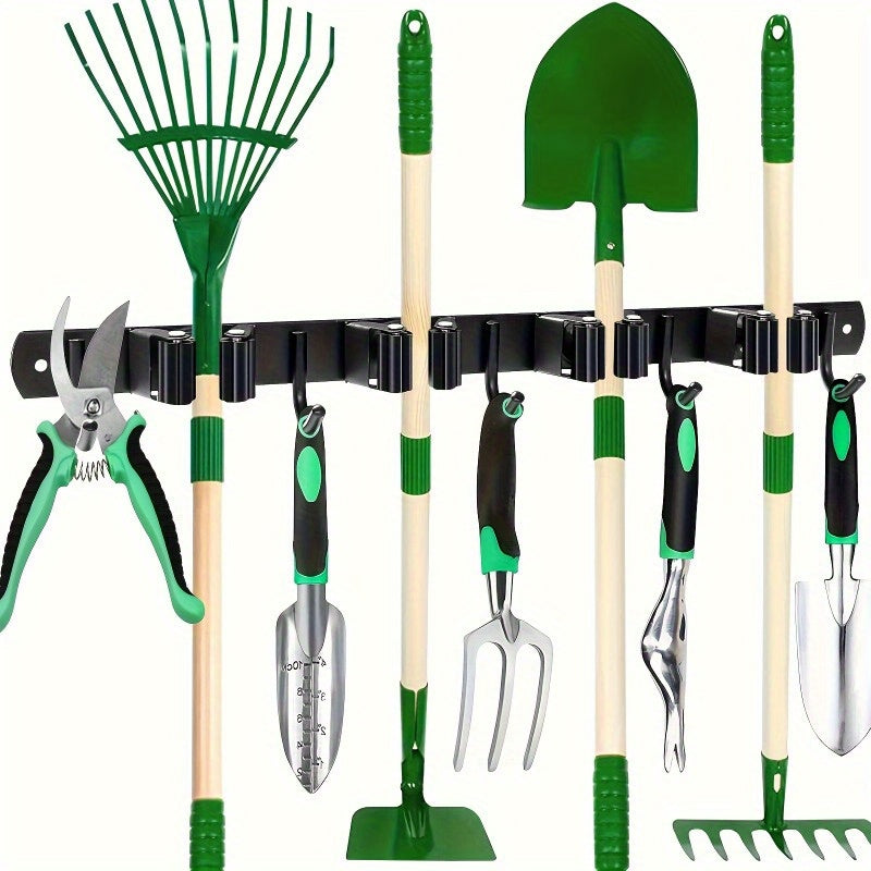 Home Organization HeavyDuty Metal Tool Organizer Rack with 4 Slots  5 Hooks  Green  Black WallMounted Storage for Garden Tools Brooms Mops  Garage Equipment Tool Organizer Storage
