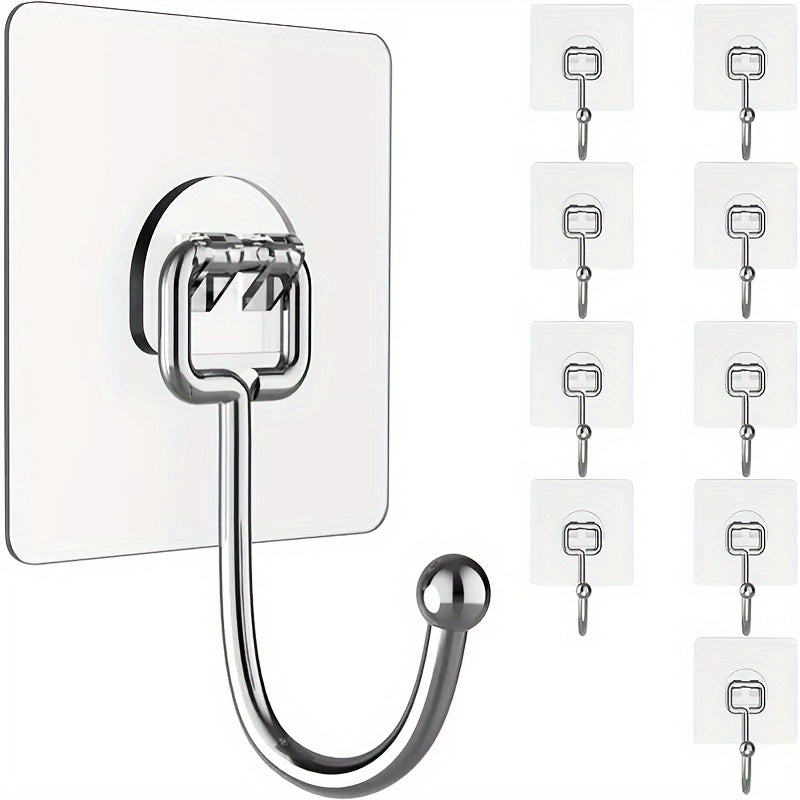 10Pack HeavyDuty Adhesive Wall Hooks  50 Polyester 50 Metal Unscented No Power Needed BatteryFree  Rustproof Waterproof Strong Stainless Steel Hanging Hooks for Bathroom Items
