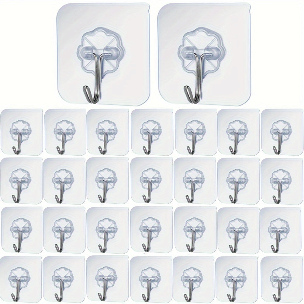 30pcs Transparent NonMarking Adhesive Hooks  DamageFree NailFree Wall Installation Suitable for Picture Frames And Tiles Strong Fixing MultiSurface Compatible Utility Hooks