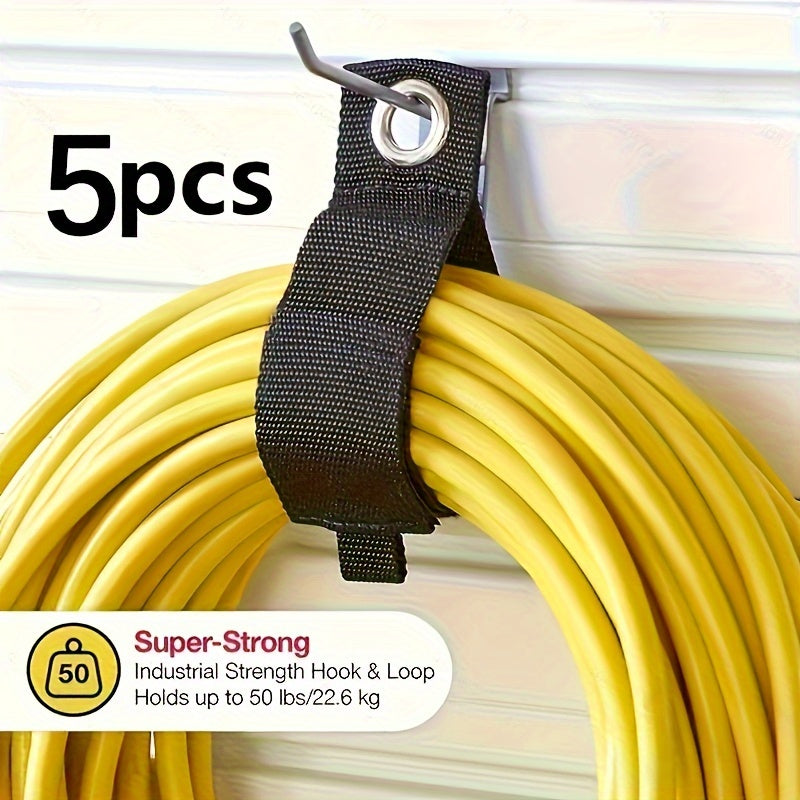 5pcs HeavyDuty Nylon Tool Straps Black Foldable MultiPurpose Storage Hanging Bands with Industrial Strength Hooks 50 lbs Capacity WallMounted Equipment Organization for Garages Workshops and Storage Spaces Tool Hangers for Garage